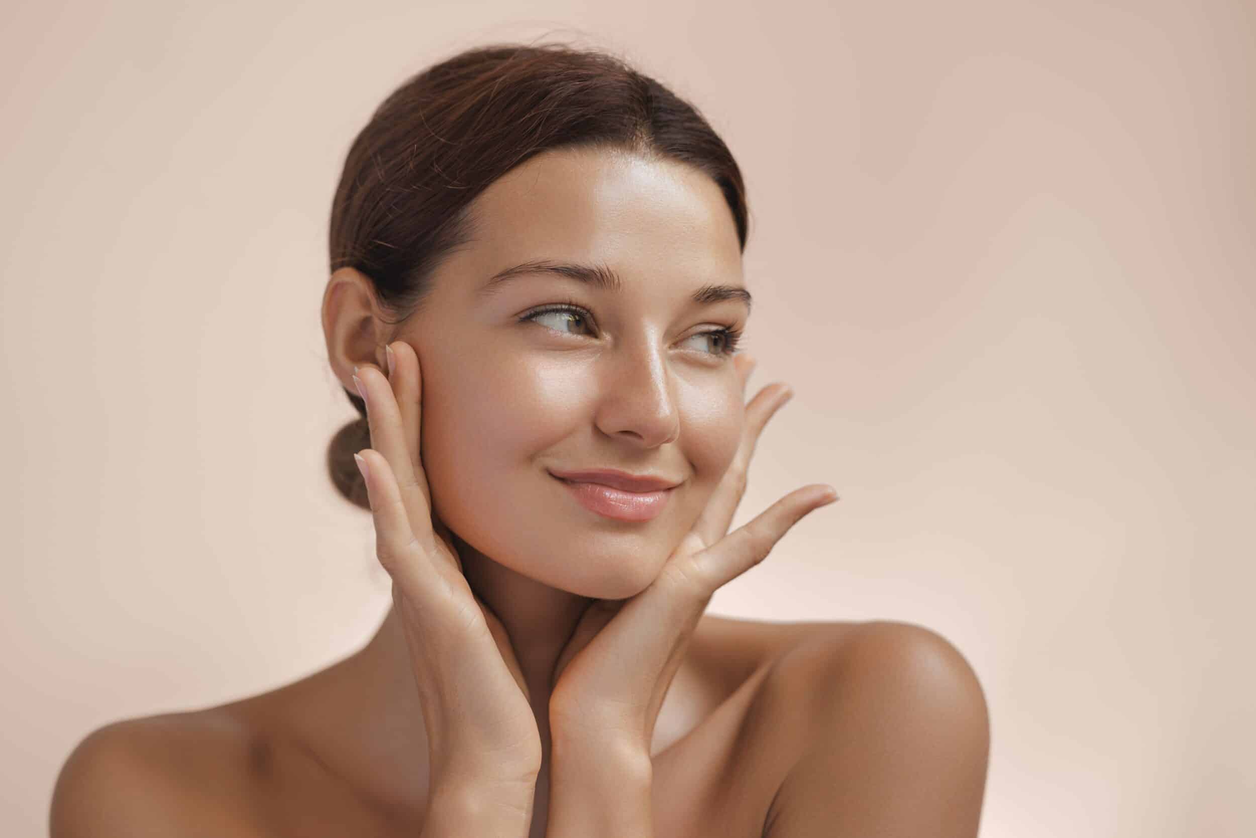 Beauty photo of a woman with clean, healthy skin, showcasing the rejuvenating effects of PRF microneedling, highlighting smooth texture and a radiant complexion